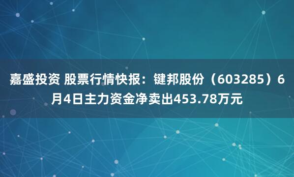 嘉盛投资 股票行情快报:键邦股份(603285)6月4日主力资金净卖出453.78万元
