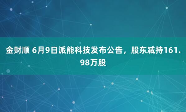 金财顺 6月9日派能科技发布公告，股东减持161.98万股