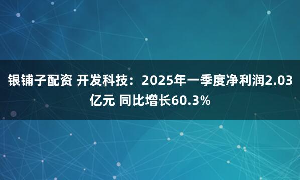 银铺子配资 开发科技：2025年一季度净利润2.03亿元 同比增长60.3%
